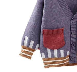 Kids Muave Cardigan Sweater V neck with front pockets - 2 - 3 Years Winter Wear