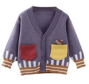 Kids Muave Cardigan Sweater V neck with front pockets - 2 - 3 Years Winter Wear