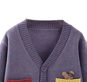 Kids Muave Cardigan Sweater V neck with front pockets - 2 - 3 Years Winter Wear