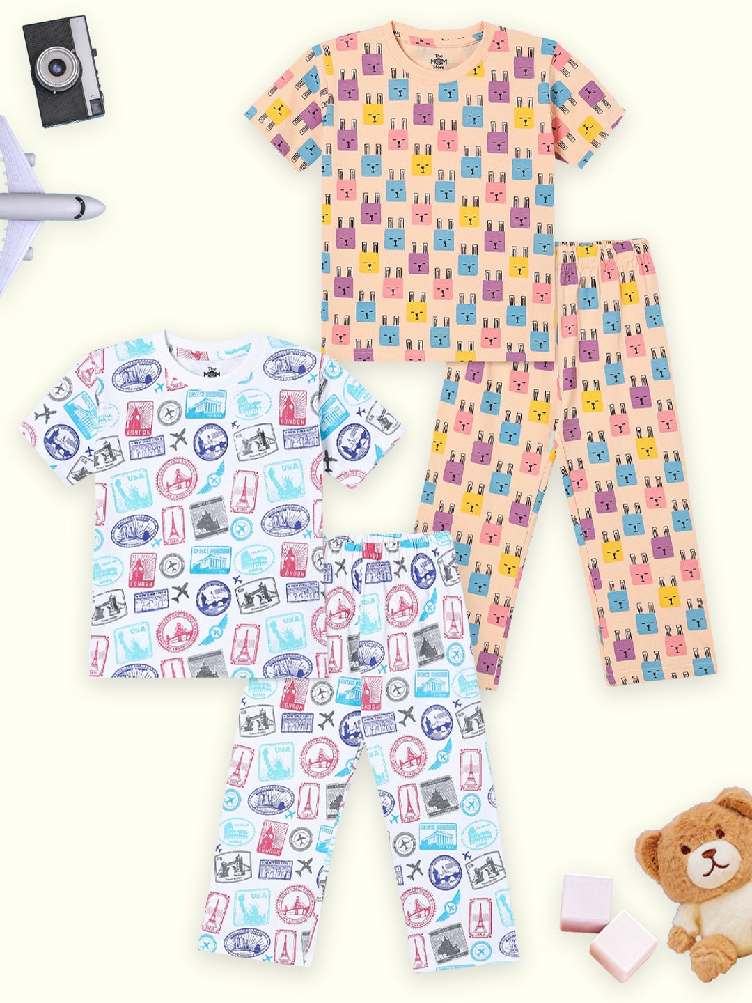 Kids Pajama Set Combo of 2 Baby Pyjamas Set - Bedtime Buddies & Wander & Wonder - TPS2 - AN - BTBW - 0 - 6