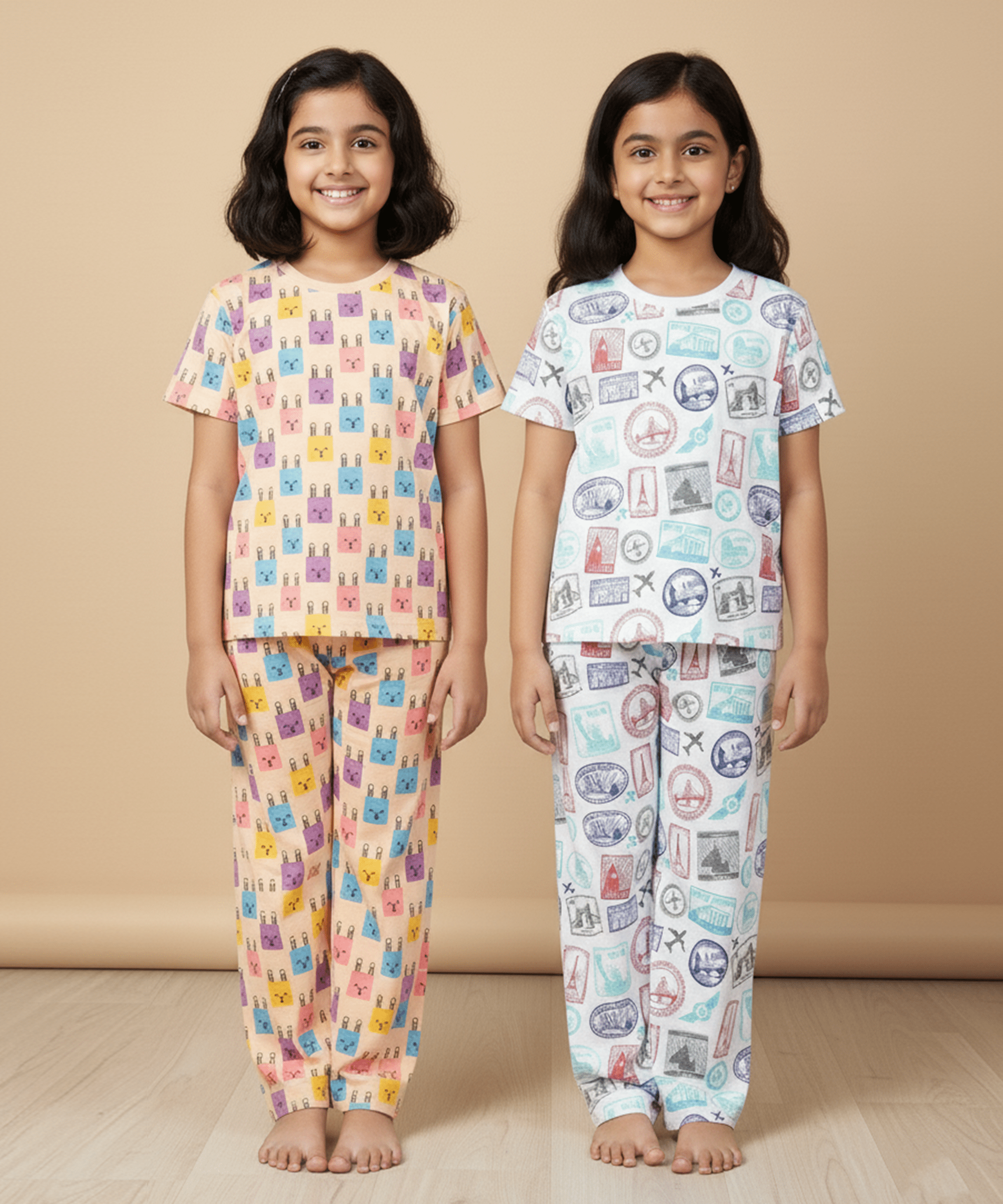 Kids Pajama Set Combo of 2 Baby Pyjamas Set - Bedtime Buddies & Wander & Wonder - 0 - 6 Months Baby Pyjamas Set