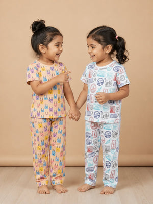Kids Pajama Set Combo of 2 Baby Pyjamas Set -Bedtime Buddies & Wander & Wonder - 0-6 Months Baby Pyjamas Set