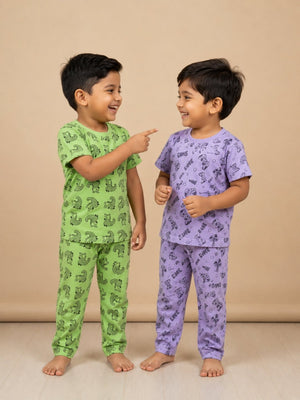 Kids Pajama Set Combo of 2 Baby Pyjamas Set -Happy Gator & Game & Snooze - 0-6 Months Baby Pyjamas Set