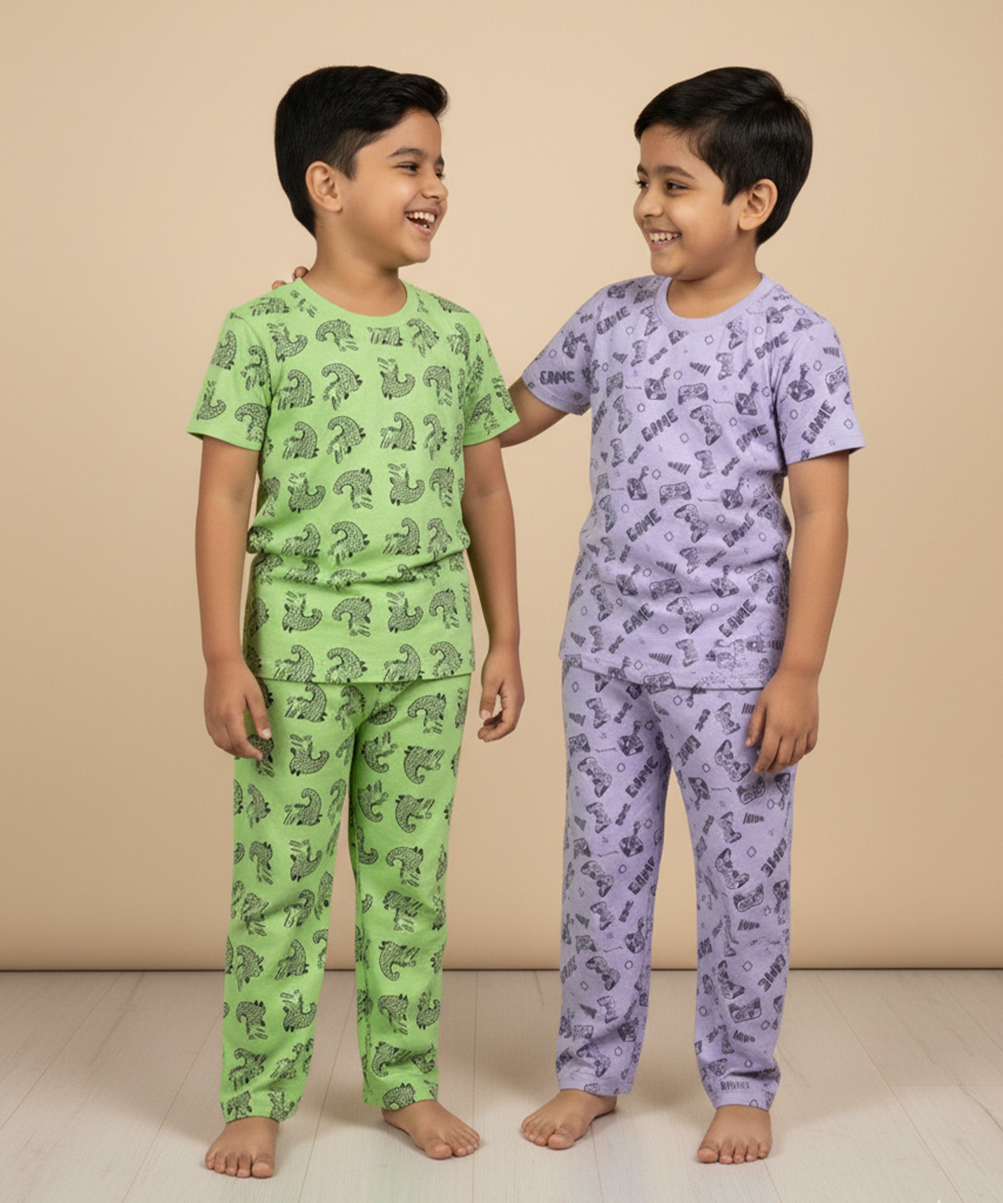 Kids Pajama Set Combo of 2 Baby Pyjamas Set - Happy Gator & Game & Snooze - 0 - 6 Months Baby Pyjamas Set