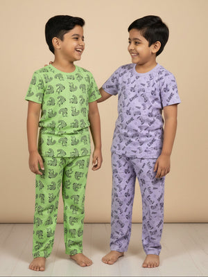 Kids Pajama Set Combo of 2 Baby Pyjamas Set - Happy Gator & Game & Snooze - 0 - 6 Months Baby Pyjamas Set