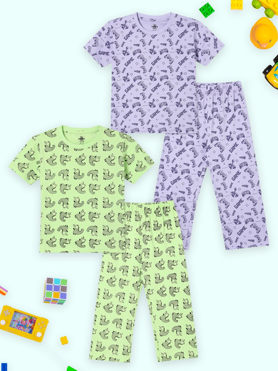 Kids Pajama Set Combo of 2 Baby Pyjamas Set - Happy Gator & Game & Snooze - TPS2 - AN - HGMS - 0 - 6