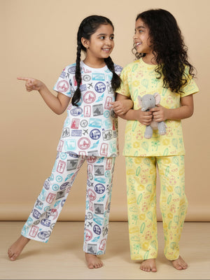 Kids Pajama Set Combo of 2 Baby Pyjamas Set - Route to Rest & Wander & Wonder - 0 - 6 Months Baby Pyjamas Set