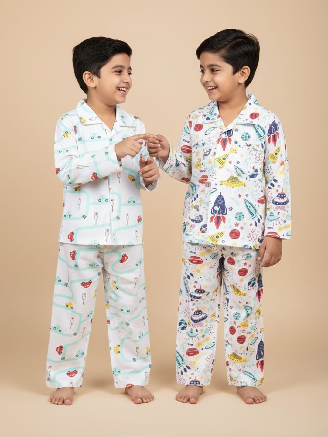 Kids Pajama Set Combo of 2 - City Drive & Tour to the Space - 0 - 6 Months Baby Pyjamas Set