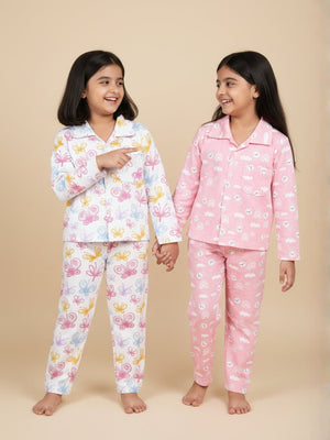 Kids Pajama Set Combo of 2 - Cutey Bunny & Spring Wings - 0 - 6 Months Baby Pyjamas Set