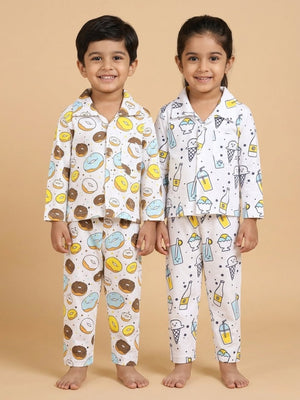 Kids Pajama Set Combo of 2 - My Smoothie & Sweet like a Doughnut - 0-6 Months Baby Pyjamas Set