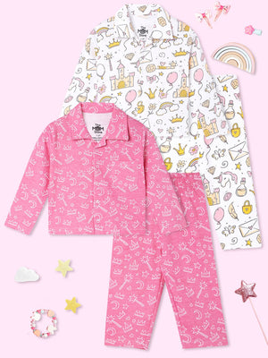 Kids Pajama Set Combo of 2-Pink-A-Boo & Fairy Princess