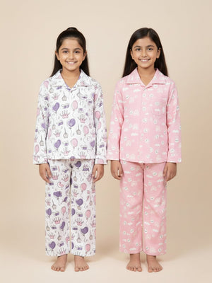 Kids Pajama Set Combo of 2 - Princess Party & Cutey Bunny - 0 - 6 Months Baby Pyjamas Set