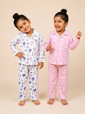 Kids Pajama Set Combo of 2-Princess Party & Cutey Bunny - 0-6 Months Baby Pyjamas Set