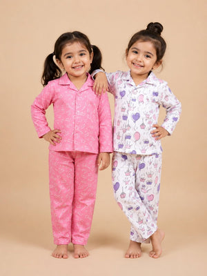 Kids Pajama Set Combo of 2-Princess Party & Pink-A-Boo - 0-6 Months Baby Pyjamas Set