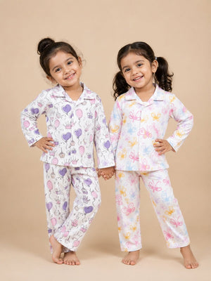 Kids Pajama Set Combo of 2-Princess Party & Spring Wings - 0-6 Months Baby Pyjamas Set