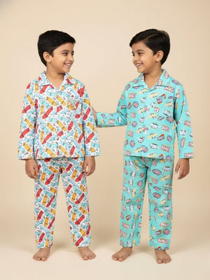 Kids Pajama Set Combo of 2 - Ready To Skate & Mighty Fighter - 0 - 6 Months Baby Pyjamas Set