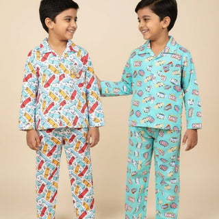 Kids Pajama Set Combo of 2 - Ready To Skate & Mighty Fighter - 0 - 6 Months Baby Pyjamas Set