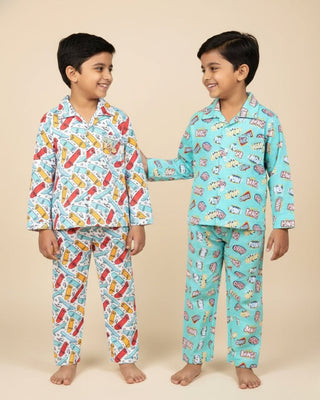 Kids Pajama Set Combo of 2 - Ready To Skate & Mighty Fighter - 0 - 6 Months Baby Pyjamas Set