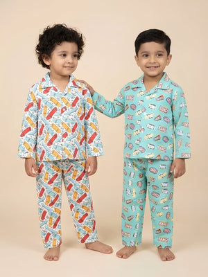Kids Pajama Set Combo of 2-Ready To Skate & Mighty Fighter - 0-6 Months Baby Pyjamas Set
