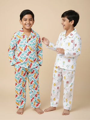 Kids Pajama Set Combo of 2 - Ready To Skate & Robo Club - 0 - 6 Months Baby Pyjamas Set