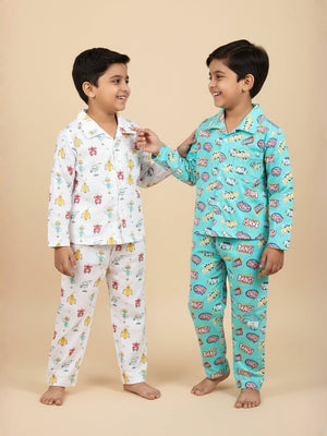 Kids Pajama Set Combo of 2 - Robo Club & Mighty Fighter - 0 - 6 Months Baby Pyjamas Set