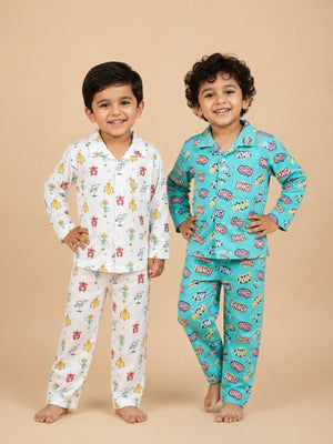 Kids Pajama Set Combo of 2-Robo Club & Mighty Fighter - 0-6 Months Baby Pyjamas Set
