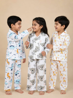 Kids Pajama Set Combo of 3 - Baby Koala, Tall as a Giraffe & Dino - 0-6 Months Baby Pyjamas Set