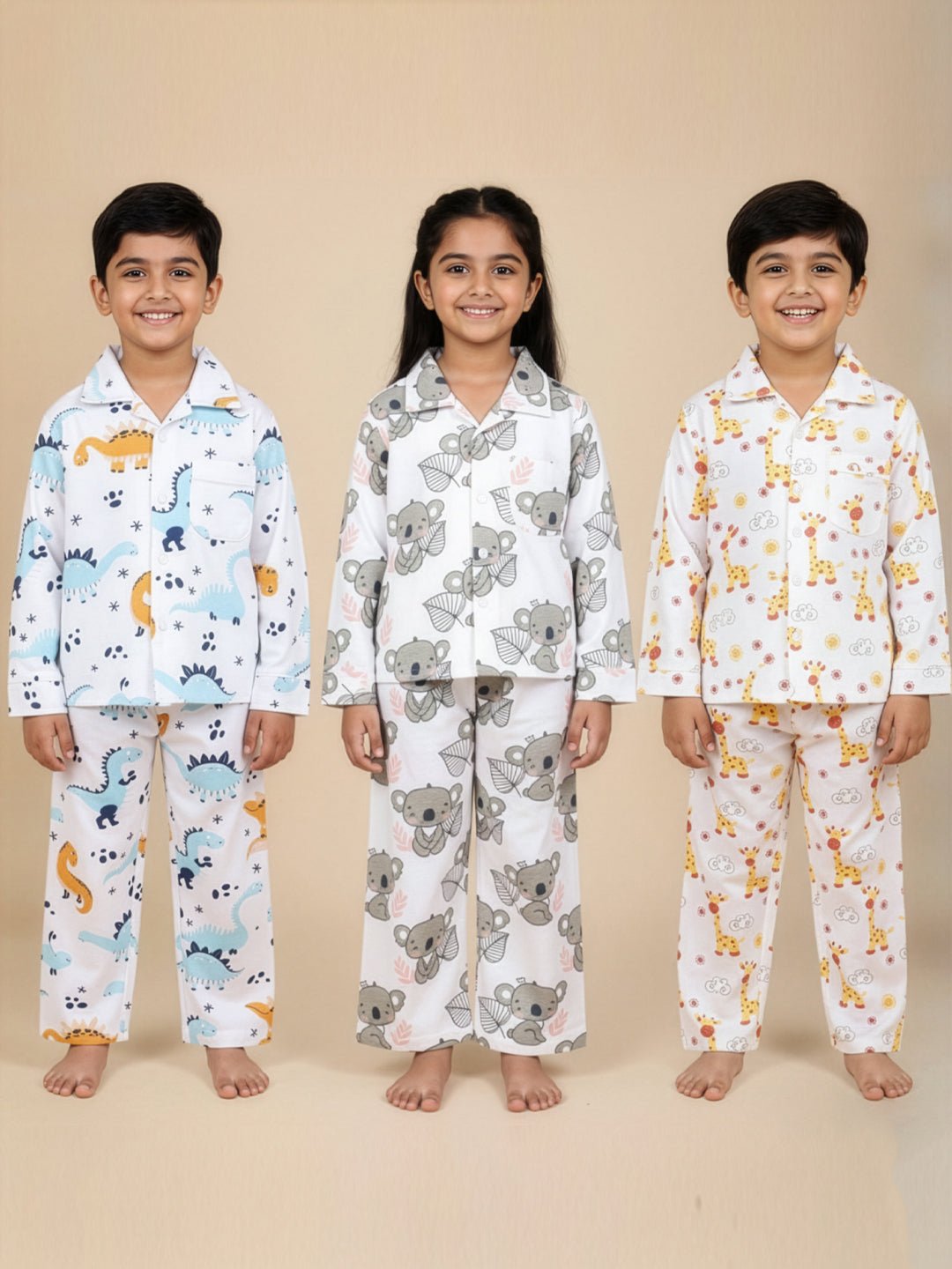 Kids Pajama Set Combo of 3 - Baby Koala, Tall as a Giraffe & Dino - 0 - 6 Months Baby Pyjamas Set