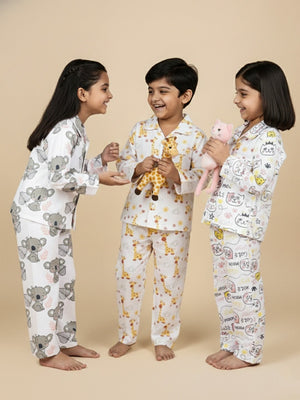 Kids Pajama Set Combo of 3 - Baby Koala, Tall as a Giraffe & Meow Meow - 0 - 6 Months Baby Pyjamas Set