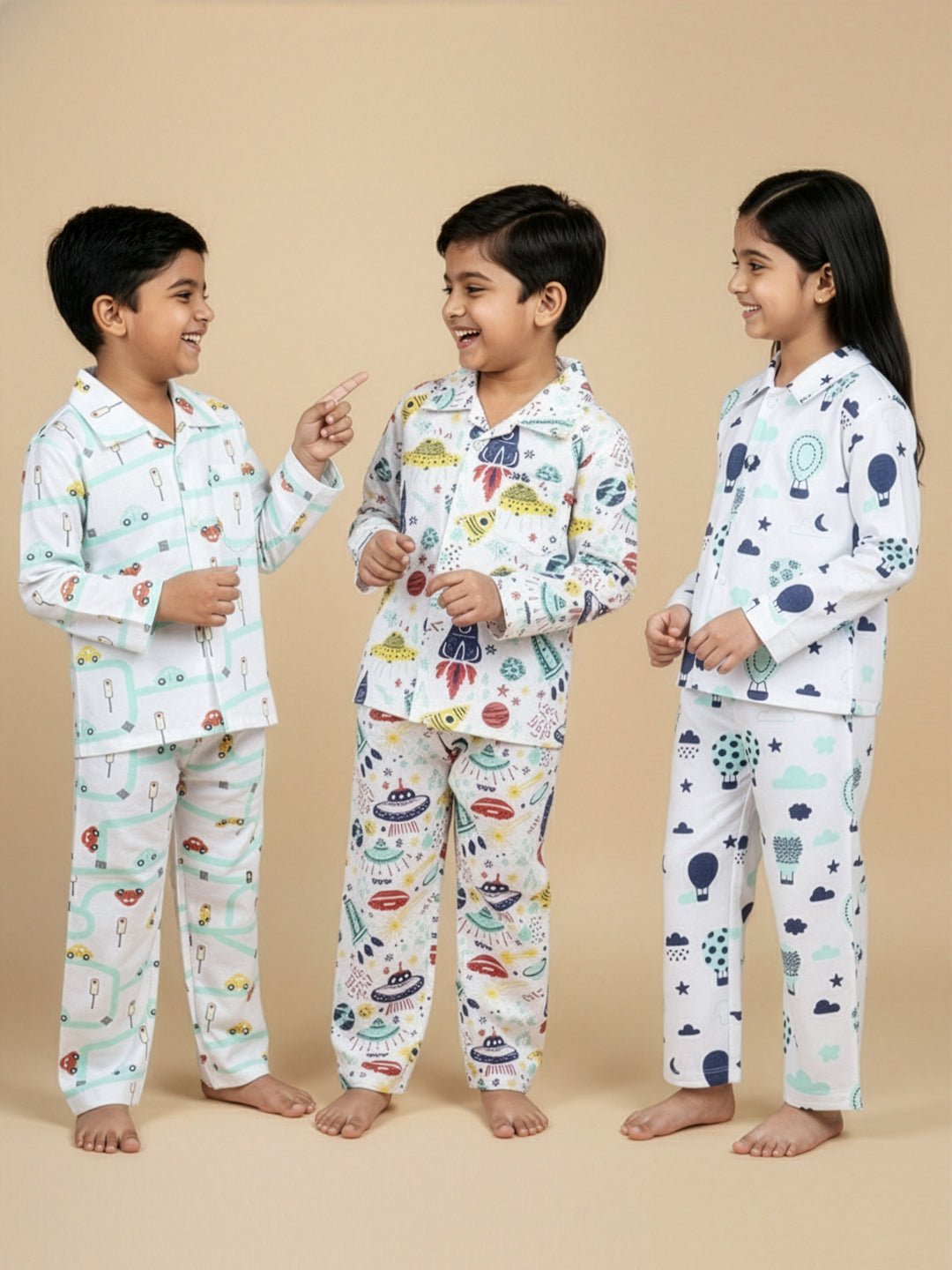 Kids Pajama Set Combo of 3 - City Drive, Tour to Space & Up in the Air - 0 - 6 Months Baby Pyjamas Set
