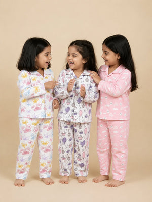 Kids Pajama Set Combo of 3-Cutey Bunny, Princess Party & Spring Wings - 0-6 Months Baby Pyjamas Set