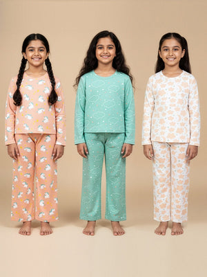 Kids Pajama Set Combo of 3 - Dreamy Unicorn, Sweet Dreams & On Cloud Mine - 0 - 6 Months Baby Pyjamas Set