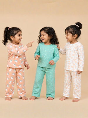 Kids Pajama Set Combo of 3-Dreamy Unicorn, Sweet Dreams & On Cloud Mine - 0-6 Months Baby Pyjamas Set