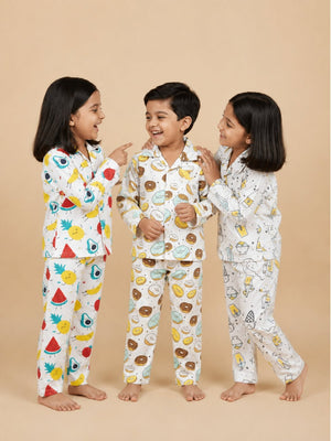Kids Pajama Set Combo of 3 - Fruity Cutie, My Smoothie & Sweet like a Doughnut - 0-6 Months Baby Pyjamas Set