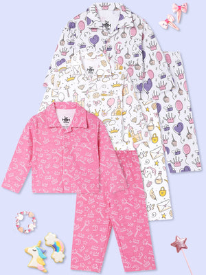 Kids Pajama Set Combo of 3-Princess Party, Pink-A-Boo & Fairy Princess
