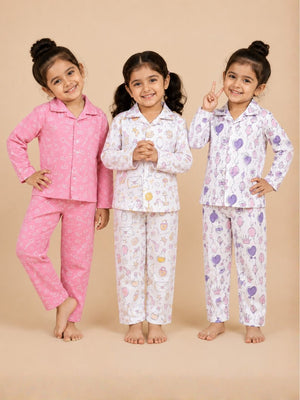 Kids Pajama Set Combo of 3-Princess Party, Pink-A-Boo & Fairy Princess - 0-6 Months Baby Pyjamas Set