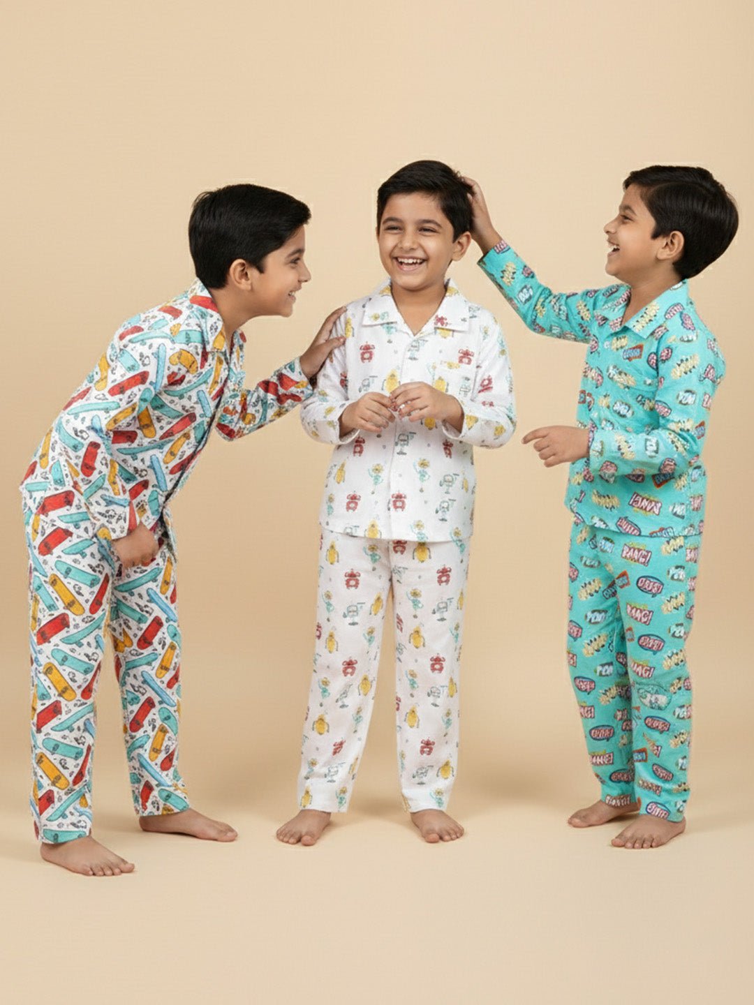 Kids Pajama Set Combo of 3 - Ready To Skate, Robo Club & Mighty Fighter - 0 - 6 Months Baby Pyjamas Set