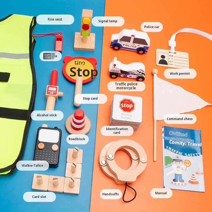 Kids Traffic Police Costume - Dress Up Set for Pretend Play - Wudly