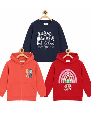Kids Winter Combo Of 3- Holly Jolly-Hear Me ROAR-Warm Socks and Hot Cocoa - 0-6 Months Kids Winter Zipper Jackets