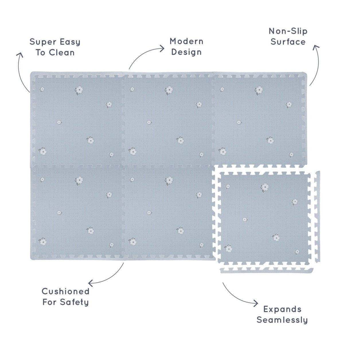 Kind and Me Ditsy Flowers Set in Slate Playmat- Bloom - FL-BL-WH