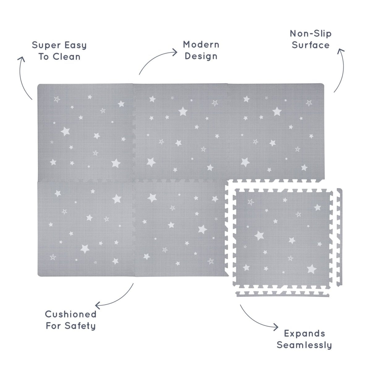 Kind and Me Dreamy White Stars Set in Grey Playmat (Set of 6) - ST-GR-WH
