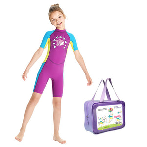 Knee Length Dive Mauve Mermaid Color Block Printed Kids Swimwear In Upf 50+ Fabric with Free Washbag - 3 - 4 Years Swim