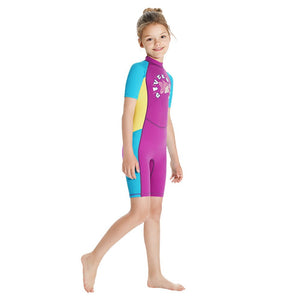 Knee Length Dive Mauve Mermaid Color Block Printed Kids Swimwear In Upf 50+ Fabric with Free Washbag - 3 - 4 Years Swim