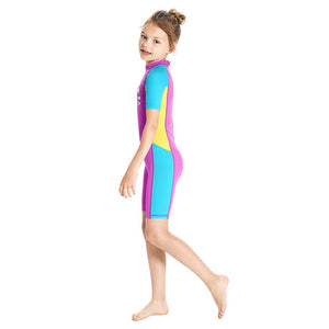 Knee Length Dive Mauve Mermaid Color Block Printed Kids Swimwear In Upf 50+ Fabric with Free Washbag - 3 - 4 Years Swim
