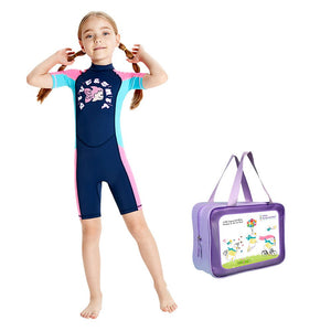 Knee Length Dive Navy Mermaid Color Block Printed Kids Swimwear In Upf 50+ Fabric with Free Washbag - 3 - 4 Years Swim