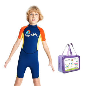 Knee Length Dive Navy & Orange Printed Kids Swimwear In Upf 50+ Fabric with Free Washbag - 3 - 4 Years Swim