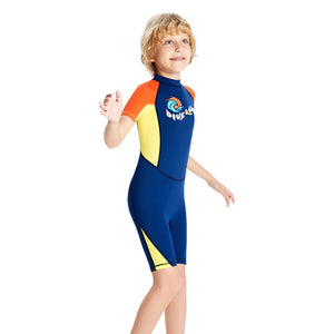 Knee Length Dive Navy & Orange Printed Kids Swimwear In Upf 50+ Fabric with Free Washbag - 3 - 4 Years Swim