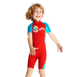 Knee Length Dive Red & Teal Green Printed Kids Swimwear In Upf 50+ Fabric with Free Washbag - 3 - 4 Years Swim