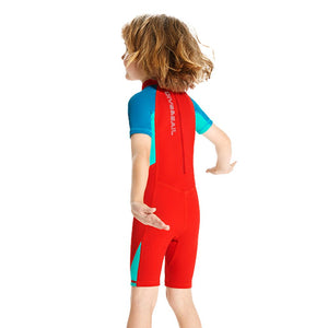 Knee Length Dive Red & Teal Green Printed Kids Swimwear In Upf 50+ Fabric with Free Washbag - 3 - 4 Years Swim