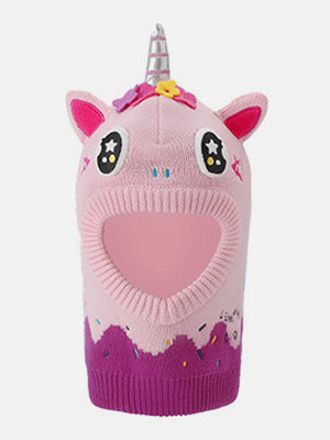 Knitted Pink Border Unicorn theme Winter Cap covering Neck , Ears and Head - Winter Wear